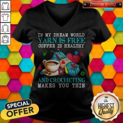 Awesome In My Dream World Yarn Is Free Coffee Is Healthy V-neck