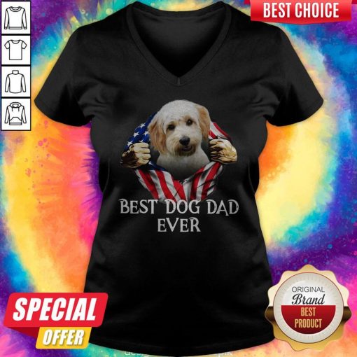 Cute Blood Inside Me Cavachon Dog American Flag Best Dog Dad Ever V-neck