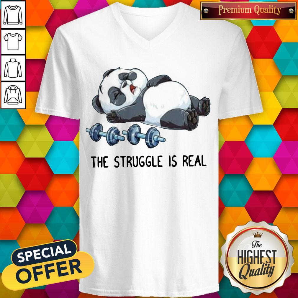 Cute Panda The Struggle Is Real Bear Deadlift Funny Gym V-neck