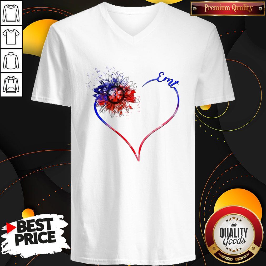 Heart Sunflower EMT Diamond V- neck