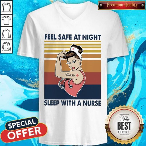 Nurse Woman Feel Safe At Night Sleep With A Nurse Vintage V- neck