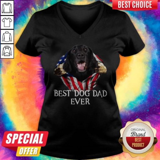 Premium Blood Inside Me Flat Coated Retriever Dog American Flag Best Dog Dad Ever V-neck