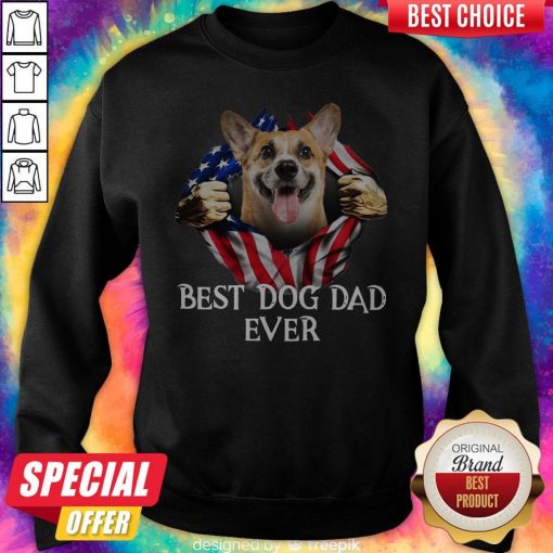 Pretty Blood Inside Me Corgi Dog American Flag Best Dog Dad Ever Sweatshirt