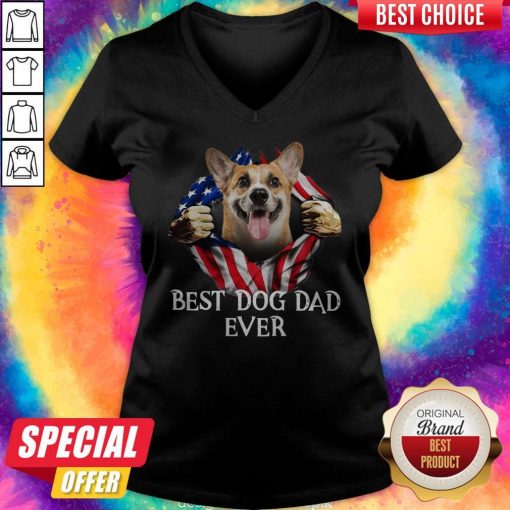 Pretty Blood Inside Me Corgi Dog American Flag Best Dog Dad Ever V-neck