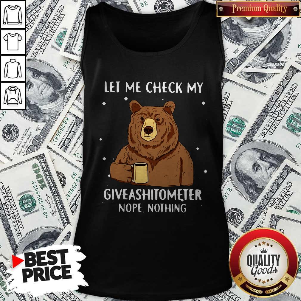 Bear Drinking Coffee Let Me Check My Giveashitometer Nope Nothing Tank Top