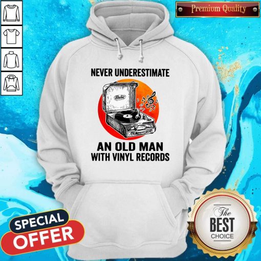 Never Underestimate An Old Man With Vinyl Records Moon Hoodie