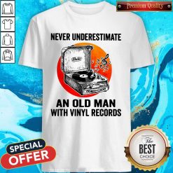 Never Underestimate An Old Man With Vinyl Records Moon Shirt