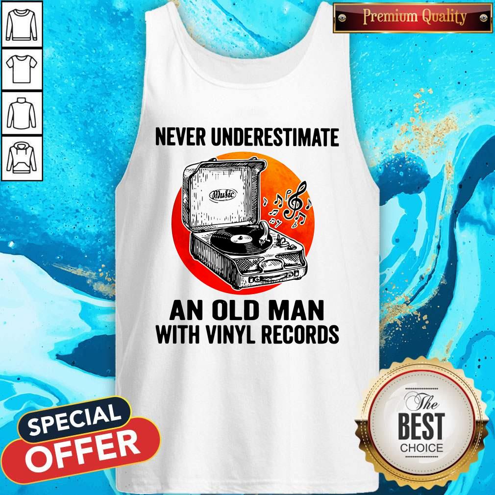 Never Underestimate An Old Man With Vinyl Records Moon Tank Top