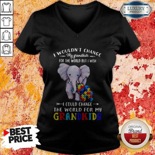 Elephants Autism I Wouldn’t Change My Grandkids For The World But I Wish I Could Change The World For My Grandkids V-neck