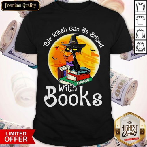 Black Cat This Witch Can Be Bribed With Books Halloween Shirt