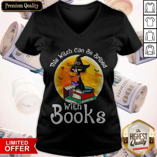 Black Cat This Witch Can Be Bribed With Books Halloween V-neck