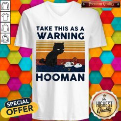 Cat Take This As A Warning Hooman Vintage Retro V-neck