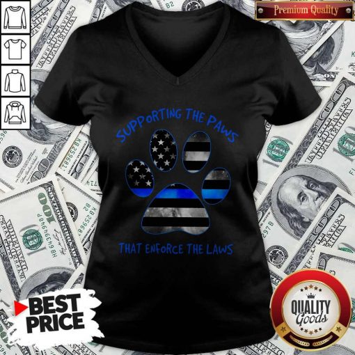 Dog Paw Supporting The Paws That Enforce The Laws American Flag V-neck