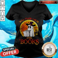 Halloween Boos Will Trade Candy For Books Moon V-neck