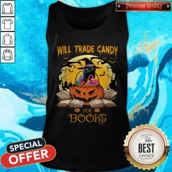 Halloween Cat Witch Will Trade Candy For Books Moon Tank Top