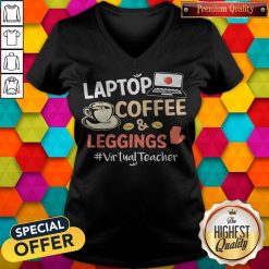 Laptop Coffee Leggings Virtual Teacher V-neck