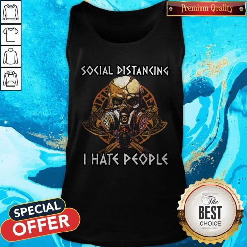 Skull Vikings Social Distancing I Hate People Tank Top