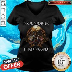 Skull Vikings Social Distancing I Hate People V-neck
