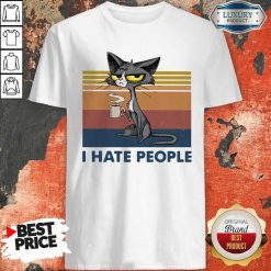 Black Cat Coffee I Hate Morning People And People Vintage Retro Shirt
