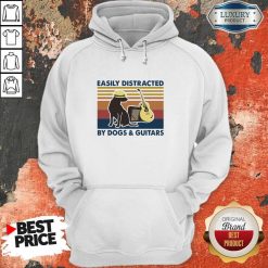Easily Distracted By Guitar And Dog Vintage Hoodie