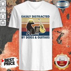 Easily Distracted By Guitar And Dog Vintage V-neck