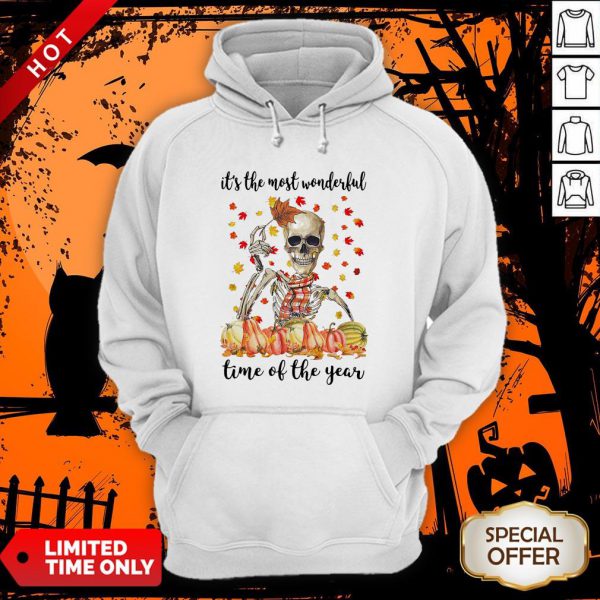 Halloween Skeleton It’s The Most Wonderful The Year Maples Leaves Hoodie