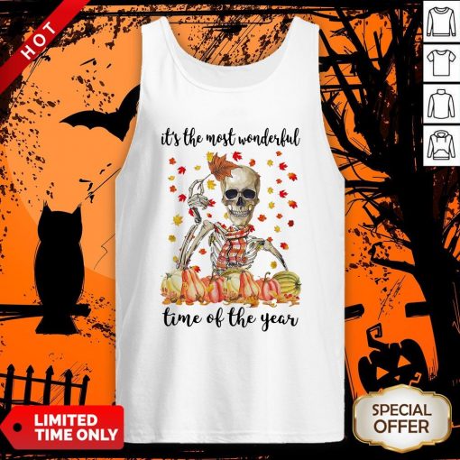 Halloween Skeleton It’s The Most Wonderful The Year Maples Leaves Tank Top