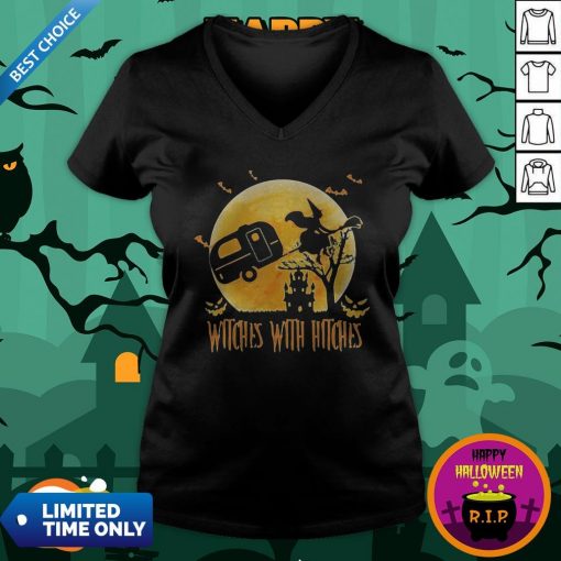 Happy Halloween Camping Witches With Hitches Moon V-neckHappy Halloween Camping Witches With Hitches Moon V-neck