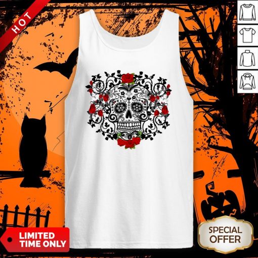 The Mexican Black Sugar Skull And Roses Day Of The Dead Muertos Tank Top