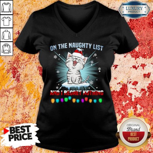 Funny Cat Santa On The Naughty List And I Regret Nothing V-neck-Design By Soyatees.com
