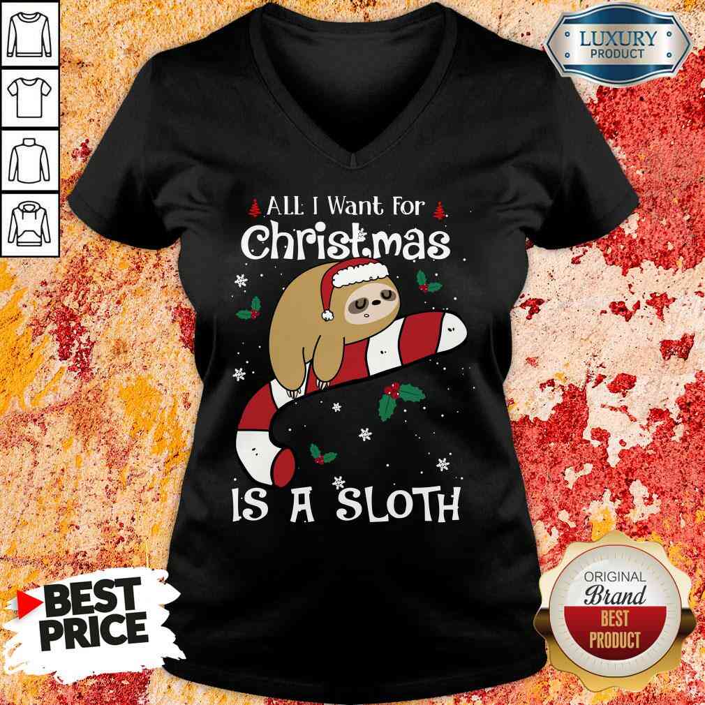 Good All I Want For Christmas Is Sloth Lovers Christmas Pajama V-neck-Design By Soyatees.com