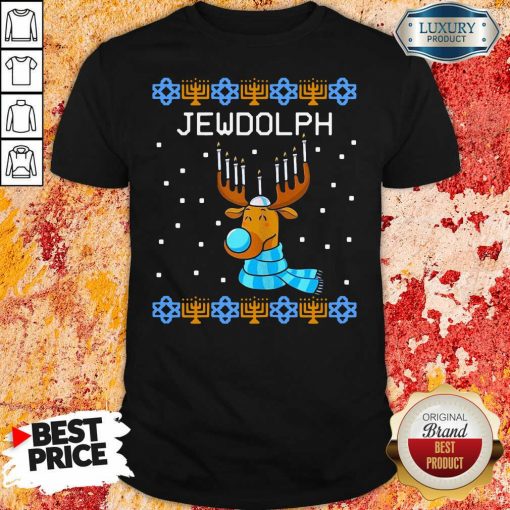 Jewdolph Ugly Hanukkah Reindeer Menorah Chanukah Ugly Christmas Shirt-Design By Soyatees.com