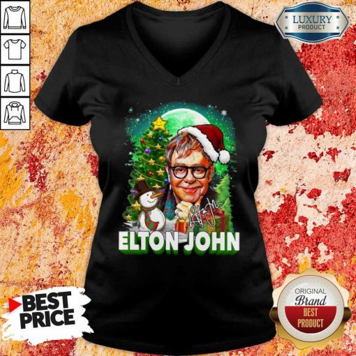 Elton John Santa Snowman Merry Christmas Signature V-neck-Design By Soyatees.com