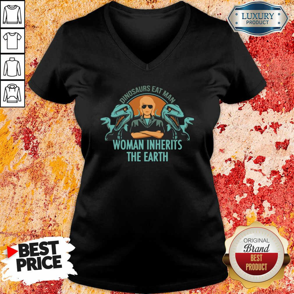  Dinosaurs Eat Man Woman Inherits The Earth V-neck-Design By Soyatees.com