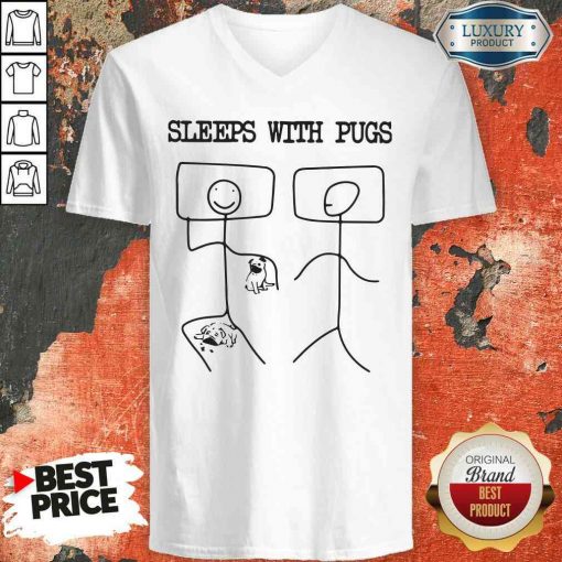 Hot Sleeps With Pugs V-neck-Design By Soyatees.com