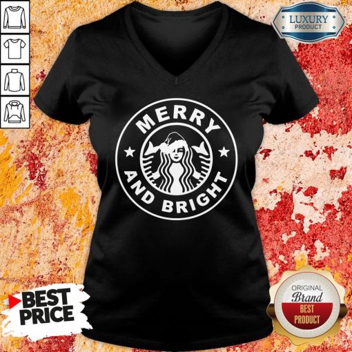 Nice Starbucks Merry And Bright Christmas V-neck-Design By Soyatees.com