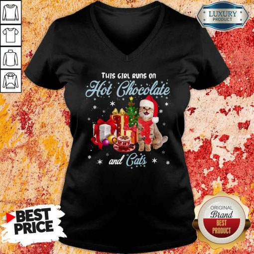 This Girl Runs On Hot Chocolate And Cats Christmas V-neck-Design By Soyatees.com