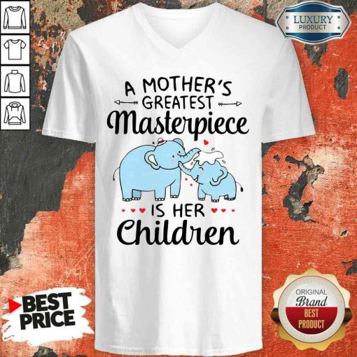 Premium Elephant A Mother’S Greatest Masterpiece Is Her Children V-neck-Design By Soyatees.com