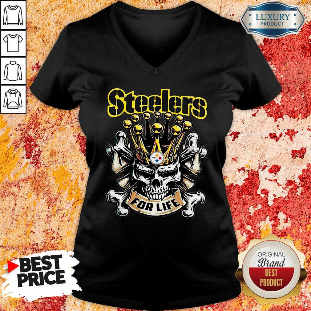 Skull King Pittsburgh Steelers For Life V-neck-Design By Soyatees.com