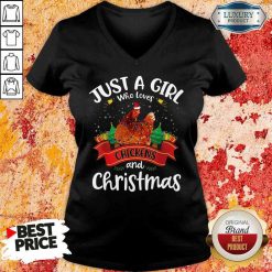 Pretty Just A Girl Who Love Chickens And Christmas V-neck-Design By Soyatees.com
