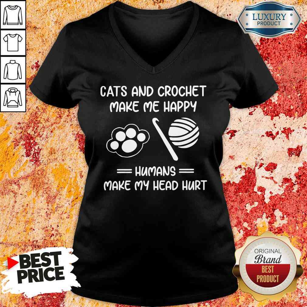Top Cats And Crochet Make Me Happy Humans Make My Head Hurt V-neck-Design By Soyatees.com