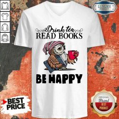 Top Tea Read Books Be Happy V-neck-Design By Soyatees.com