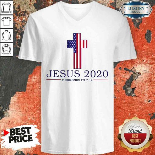 Top Jesus 2020 2 Chronicles American Flag V-neck-Design By Soyatees.com