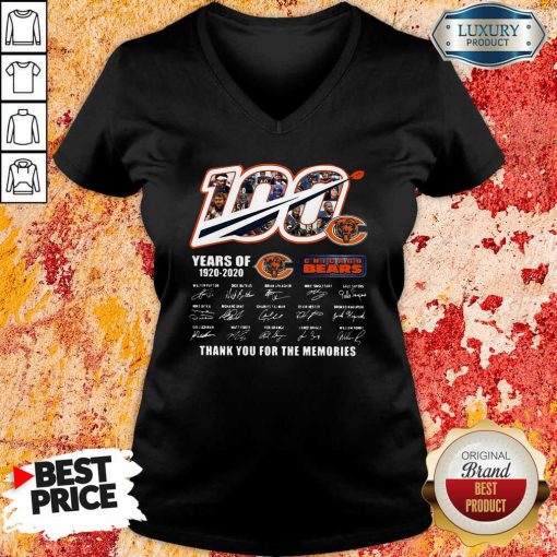 100 Years Of 1920 2020 Chicago Bears Thank For The Memories Signatures V-neck-Design By Soyatees.com