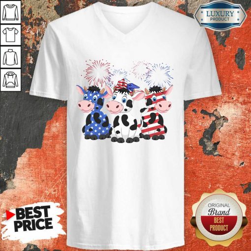 Cows Blue White Red American Flag V-neck-Design By Soyatees.com