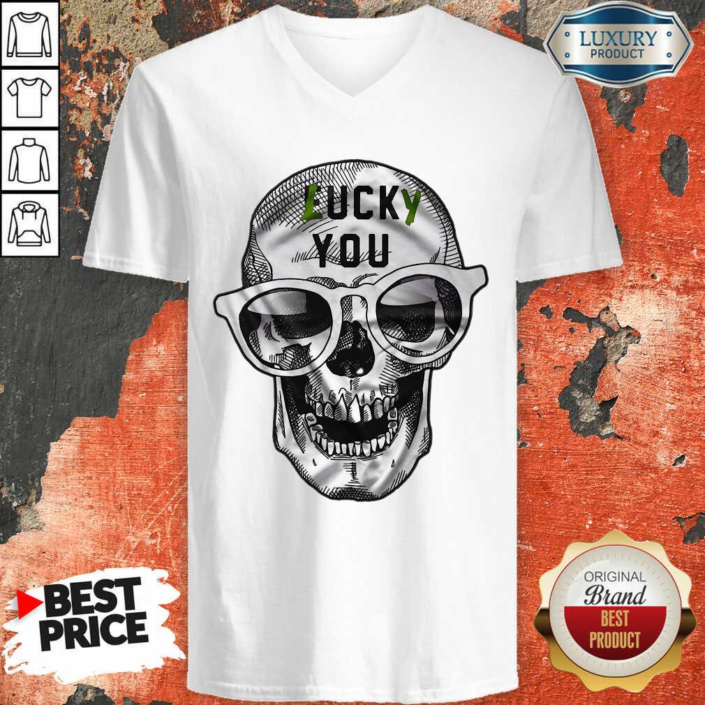  Skull Lucky You Fuck You V-neck-Design By Soyatees.com