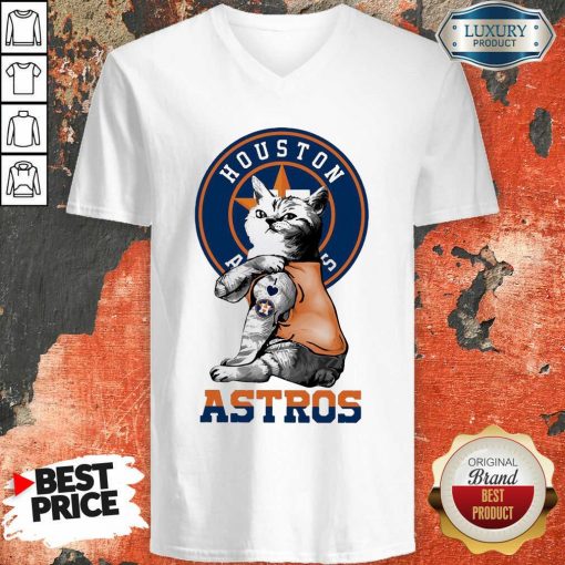 Tattoo Cat I Love Houston Astros V-neck-Design By Soyatees.com