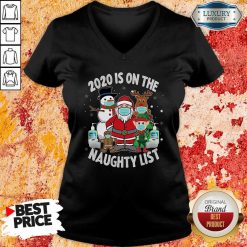 2020 Is On The Naughty List Santa And Friends Wearing Mask Christmas V-neck-Design By Soyatees.com
