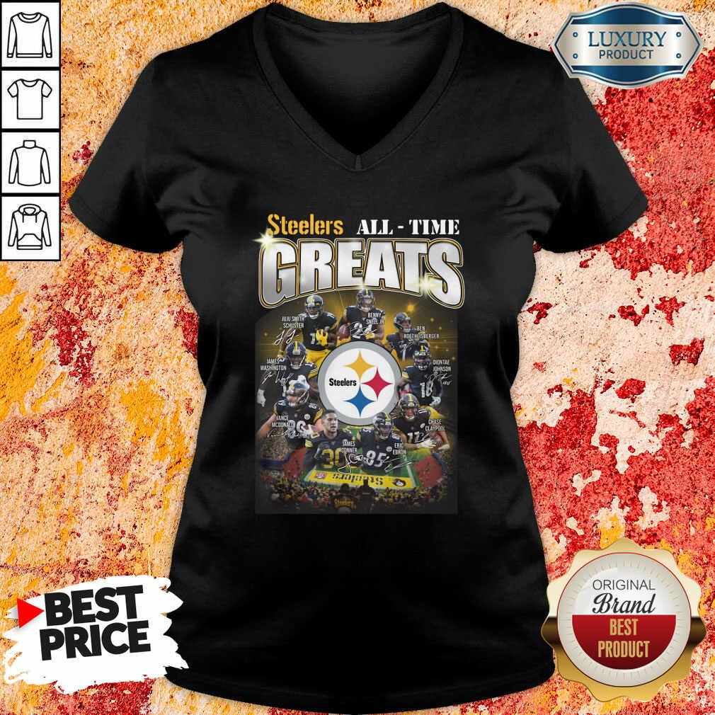 Pittsburgh Steelers Team Football All Time Greats Signatures V-neck - Desisn By Soyatees.com