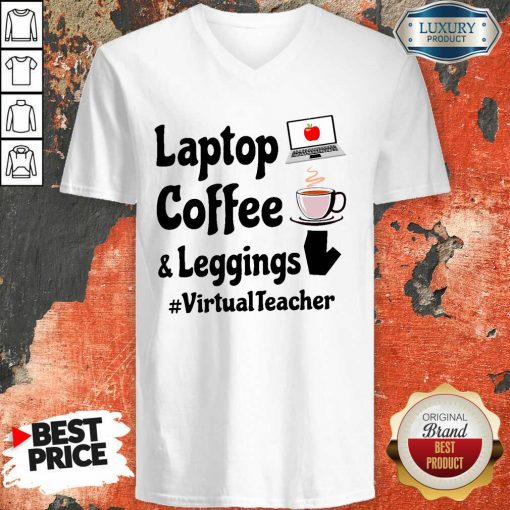 Virtual Teacher Laptop Coffee And Leggings V-neck-Design By Soyatees.com